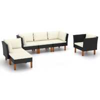  6 Piece Garden Lounge Set Poly Rattan and Eucalyptus Wood Black