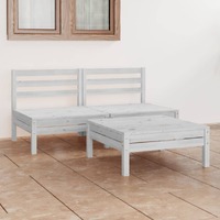  3 Piece Garden Lounge Set White Solid Wood Pine