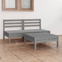  3 Piece Garden Lounge Set Grey Solid Wood Pine