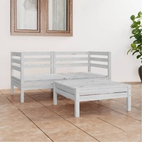  3 Piece Garden Lounge Set White Solid Pinewood