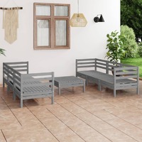  7 Piece Garden Lounge Set Grey Solid Pinewood
