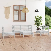  5 Piece Garden Lounge Set White Solid Pinewood