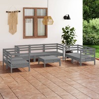  8 Piece Garden Lounge Set Grey Solid Pinewood