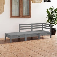  3 Piece Garden Lounge Set Grey Solid Wood Pine