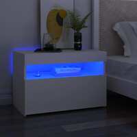  Bedside Cabinet &amp; LED Lights White 60x35x40 cm Engineered Wood