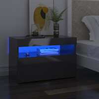  Bedside Cabinet &amp; LED Lights 2 pcs HIgh Gloss Grey 60x35x40 cm