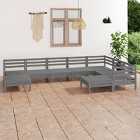  9 Piece Garden Lounge Set Solid Pinewood Grey