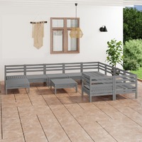  11 Piece Garden Lounge Set Grey Solid Pinewood