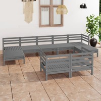 9 Piece Garden Lounge Set Grey Solid Pinewood
