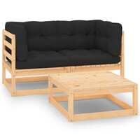  3 Piece Garden Lounge Set with Cushions Solid Pinewood