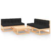 5 Piece Garden Lounge Set with Cushions Solid Pinewood