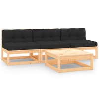 4 Piece Garden Lounge Set with Cushions Solid Pinewood