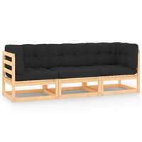  3 Piece Garden Lounge Set with Cushions Solid Pinewood