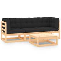  4 Piece Garden Lounge Set with Cushions Solid Pinewood