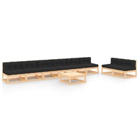  9 Piece Garden Lounge Set with Cushions Solid Pinewood