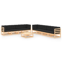  9 Piece Garden Lounge Set with Cushions Solid Pinewood