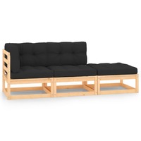  3 Piece Garden Lounge Set with Cushions Solid Pinewood