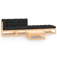  5 Piece Garden Lounge Set with Cushions Solid Pinewood