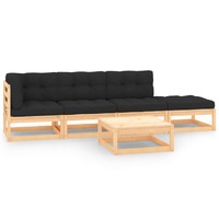  5 Piece Garden Lounge Set with Cushions Solid Pinewood