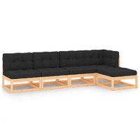  5 Piece Garden Lounge Set with Cushions Solid Pinewood