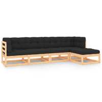  5 Piece Garden Lounge Set with Cushions Solid Pinewood