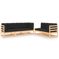  5 Piece Garden Lounge Set with Cushions Solid Pinewood
