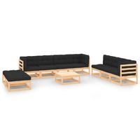  10 Piece Garden Lounge Set with Cushions Solid Pinewood