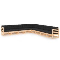  9 Piece Garden Lounge Set with Cushions Solid Pinewood