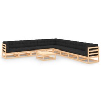  10 Piece Garden Lounge Set with Cushions Solid Pinewood