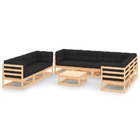 10 Piece Garden Lounge Set with Cushions Solid Pinewood
