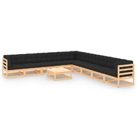  10 Piece Garden Lounge Set with Anthracite Cushions Pinewood