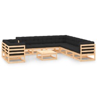  10 Piece Garden Lounge Set with Anthracite Cushions Pinewood