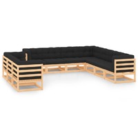  10 Piece Garden Lounge Set with Anthracite Cushions Pinewood