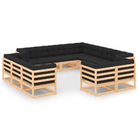  12 Piece Garden Lounge Set with Anthracite Cushions Pinewood
