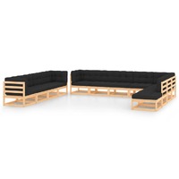  12 Piece Garden Lounge Set with Anthracite Cushions Pinewood