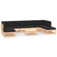  10 Piece Garden Lounge Set with Anthracite Cushions Pinewood