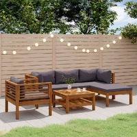  6 Piece Garden Lounge Set with Cushion Solid Acacia Wood