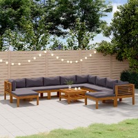  11 Piece Garden Lounge Set with Cushion Solid Acacia Wood