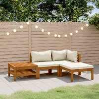  4 Piece Garden Lounge Set with Cream Cushion Solid Acacia Wood
