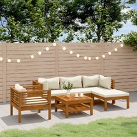  6 Piece Garden Lounge Set with Cream Cushion Solid Acacia Wood