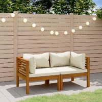  2-Seater Garden Sofa with Cream Cushions Solid Wood Acacia