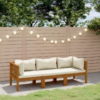  3-Seater Garden Sofa with Cream Cushion Solid Acacia Wood