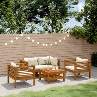  5 Piece Garden Lounge Set with Cream Cushion Solid Acacia Wood
