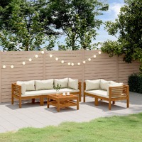  6 Piece Garden Lounge Set with Cream Cushion Solid Acacia Wood