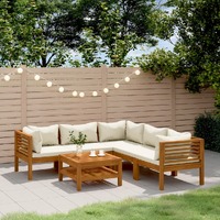  6 Piece Garden Lounge Set with Cream Cushion Solid Acacia Wood