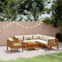  7 Piece Garden Lounge Set with Cream Cushion Solid Acacia Wood