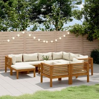  10 Piece Garden Lounge Set with Cream Cushion Solid Acacia Wood