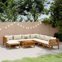  9 Piece Garden Lounge Set with Cream Cushion Solid Acacia Wood