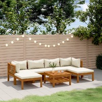  7 Piece Garden Lounge Set with Cream Cushion Solid Acacia Wood
