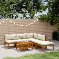  6 Piece Garden Lounge Set with Cream Cushion Solid Acacia Wood